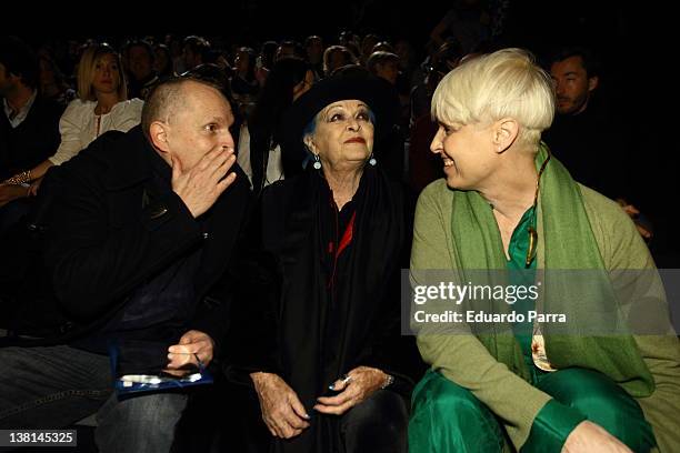 Miguel Bose, Lucia bose and Lucia Bose Dominguin attend David Delfin show during Mercedes-Benz Fashion Week Madrid A/W 2012 at Ifema on February 3,...