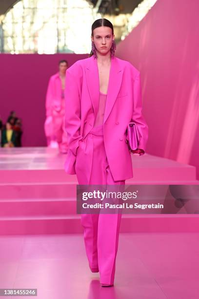 Model walks the runway during the Valentino Womenswear Fall/Winter 2022-2023 show as part of Paris Fashion Week on March 06, 2022 in Paris, France.