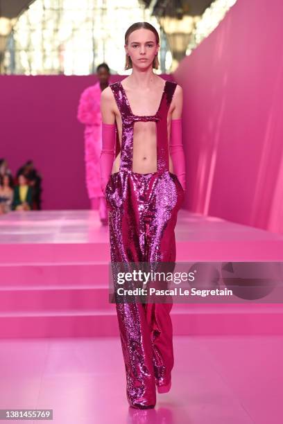 Model walks the runway during the Valentino Womenswear Fall/Winter 2022-2023 show as part of Paris Fashion Week on March 06, 2022 in Paris, France.