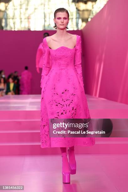 Model walks the runway during the Valentino Womenswear Fall/Winter 2022-2023 show as part of Paris Fashion Week on March 06, 2022 in Paris, France.