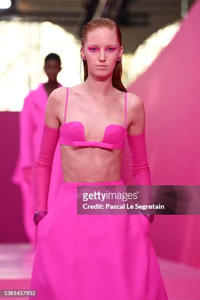 Model walks the runway during the Valentino Womenswear Fall/Winter 2022-2023 show as part of Paris Fashion Week on March 06, 2022 in Paris, France.