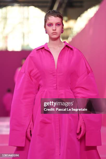Model walks the runway during the Valentino Womenswear Fall/Winter 2022-2023 show as part of Paris Fashion Week on March 06, 2022 in Paris, France.