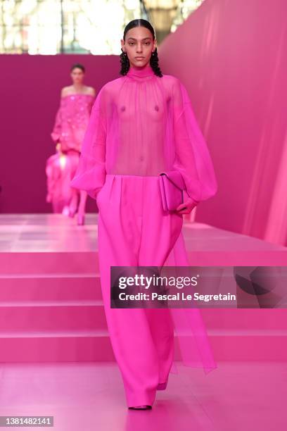 Model walks the runway during the Valentino Womenswear Fall/Winter 2022-2023 show as part of Paris Fashion Week on March 06, 2022 in Paris, France.