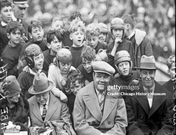 Baseball players Babe Ruth and Lou Gehrig at Chicago’s Soldier Field, November 26 where they watch a college football game between Notre Dame...