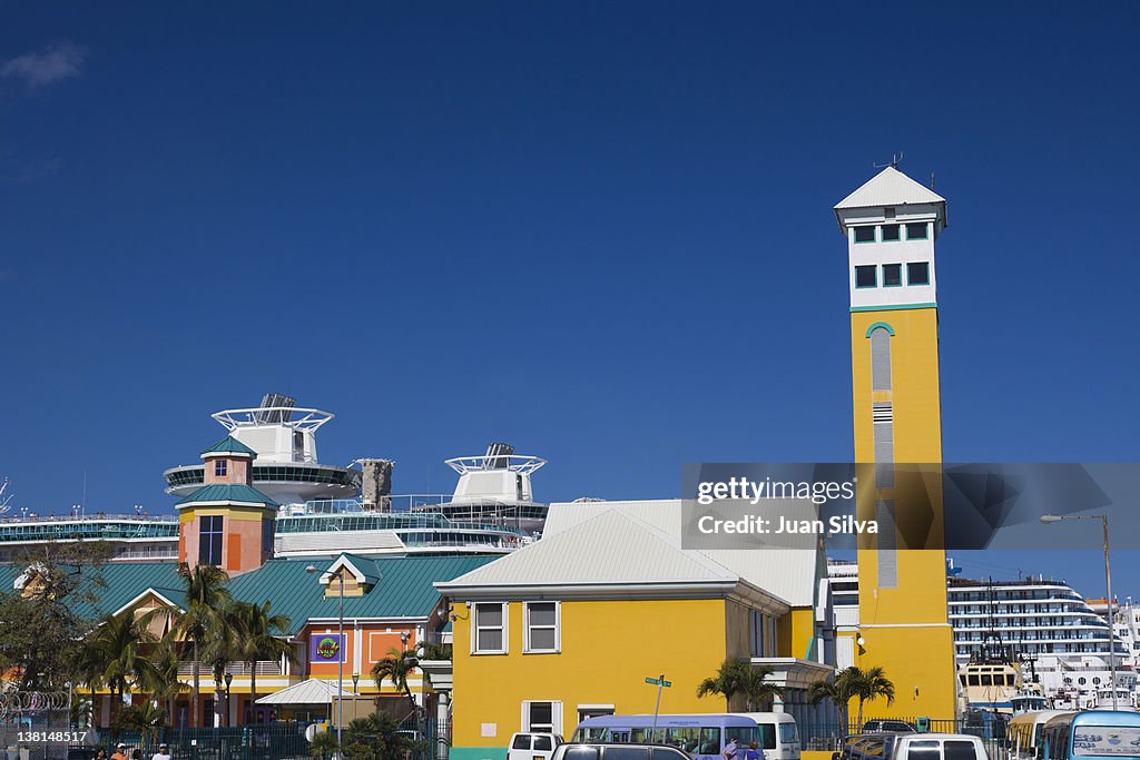 Cruise liners moored in port of Nassau, Bahamas