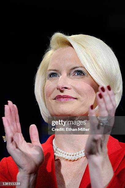 Callista Gingrich attends a campaign rally for her husband, Republican presidential candidate and former Speaker of the House Newt Gingrich, at...