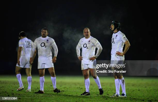 England captain James Gaskell and his team mates look on as they head to defeat during the International match between Scotland A and England Saxons...