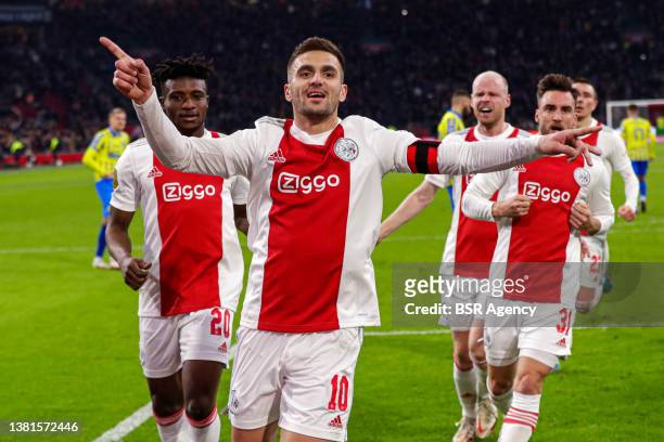 Dusan Tadic of Ajax celebrates his team's third goal during the Dutch Eredivisie match between Ajax and RKC Waalwijk at Johan Cruijff Arena on March...