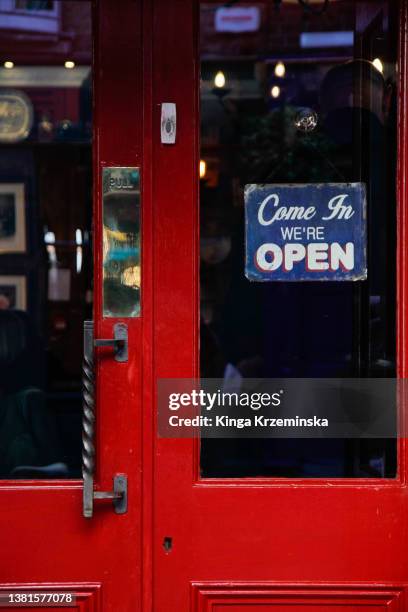 'we're open' sign - door sign stock pictures, royalty-free photos & images