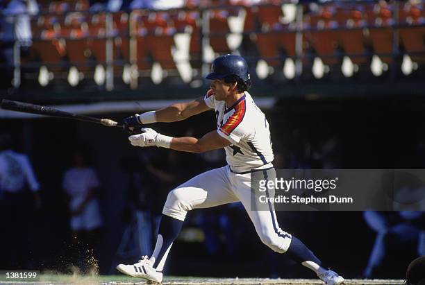 Jose Cruz of the Houston Astros swins at the pitch during a game in the 1986 season.