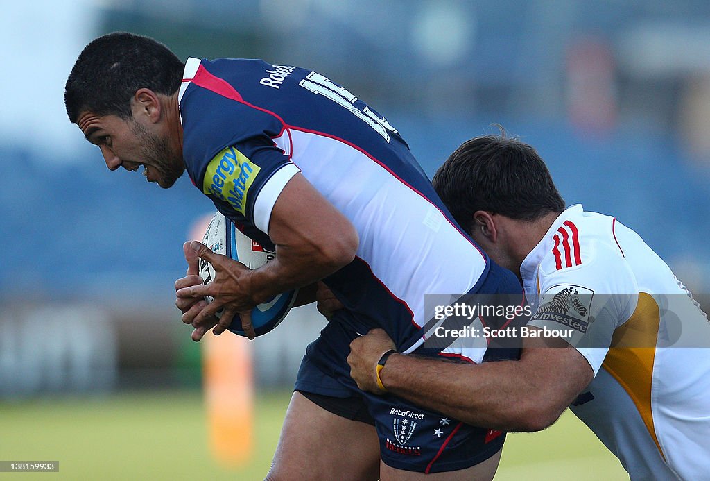 Mark Gerrad Rugby Mark Gerrard of the Rebels runs with the ball during the Super Rugby ...