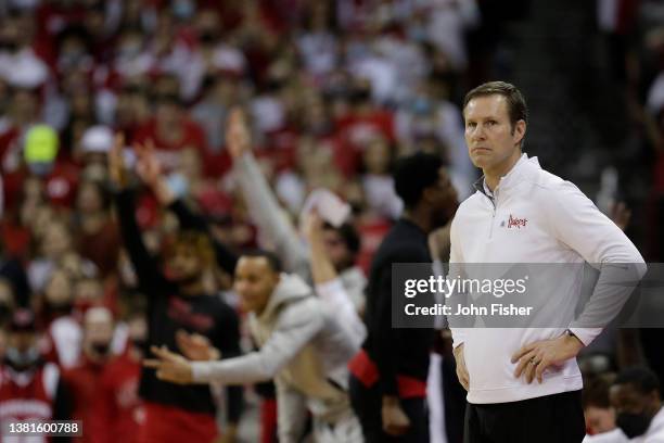 Head Coach Fred Hoiberg looks on during the first half of the game against the Wisconsin Badgers at Kohl Center on March 06, 2022 in Madison,...