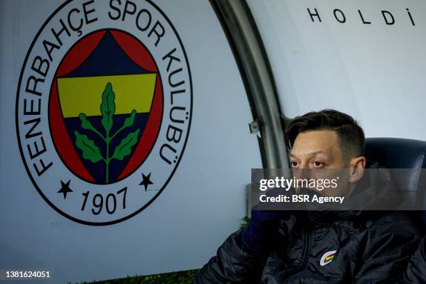 Mesut Ozil of Fenerbahce SK prior to the Turkish Süper Lig match between Fenerbahçe SK and Trabzonspor at ükrü Saracolustadion on March 6, 2022 in...