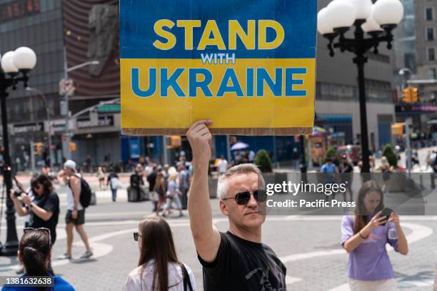 Protesters gathered on Union Square in support of Ukraine and to call for more weapons and ammunitions to be sent to Ukraine to help defeat Russia.