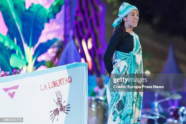 Member of one of the murgas at the final of the Carnival Murgas Contest, March 5 in Las Palmas de Gran Canaria, Spain. From Puerto del Rosario,...