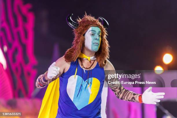 Member of one of the murgas at the final of the Carnival Murgas Contest, March 5 in Las Palmas de Gran Canaria, Spain. From Puerto del Rosario,...