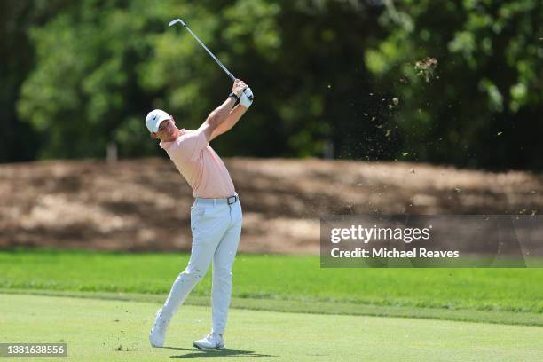 Rory McIlroy of Northern Ireland plays a shot on the first hole during the final round of the Arnold Palmer Invitational presented by Mastercard at...