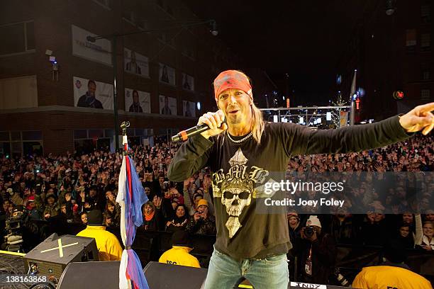 Bret Michaels performs on stage with his band during day 1 of the Super Bowl Village on January 27, 2012 in Indianapolis, Indiana.