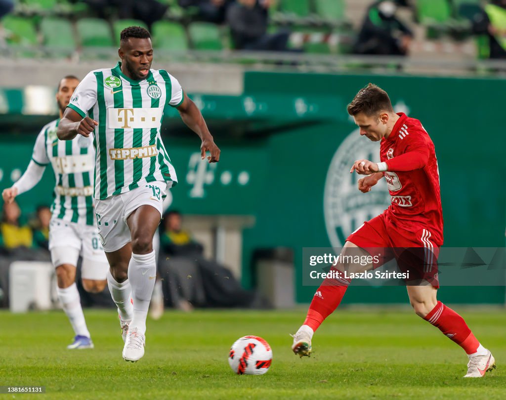 Claudiu Bumba of Kisvarda Master Good passes the ball in front of