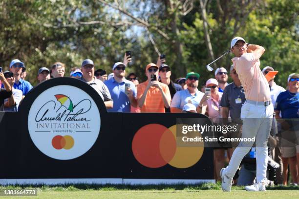 Rory McIlroy of Northern Ireland plays his shot from the seventh tee during the final round of the Arnold Palmer Invitational presented by Mastercard...