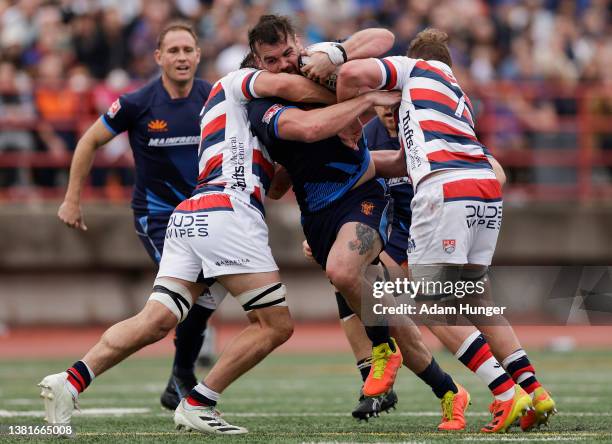Chance Wenglweski of Rugby New York. Carries the ball during the second half against the New England Free Jacks at JFK Stadium on March 06, 2022 in...