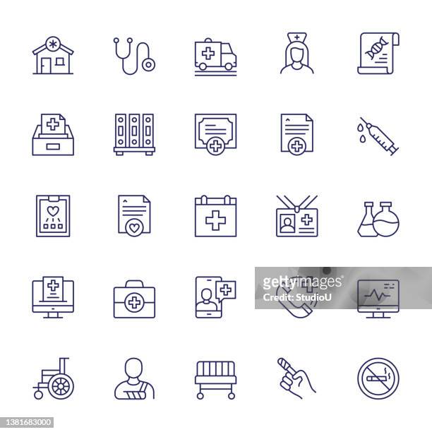 healthcare and medical editable stroke line icons - electronic medical record stock illustrations