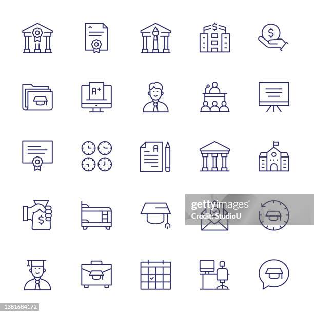 hochschulische bearbeitbare strichliniensymbole - university student stock-grafiken, -clipart, -cartoons und -symbole