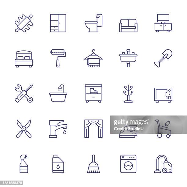 housework editable stroke line icons - bathroom stock illustrations