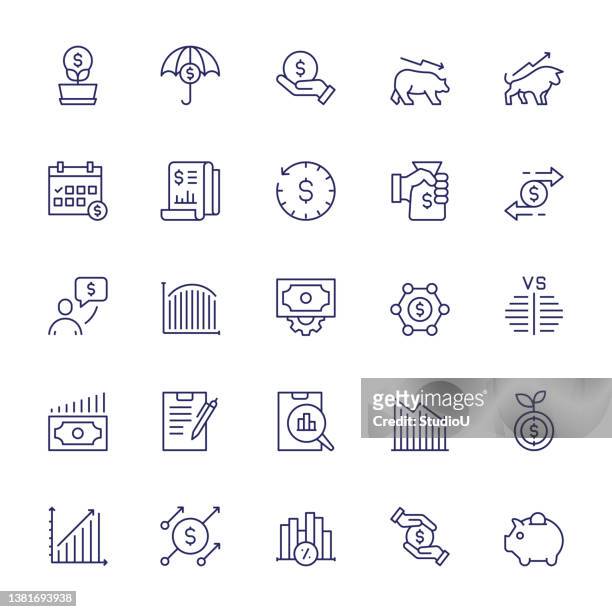 stockillustraties, clipart, cartoons en iconen met investment editable stroke line icons - accounting icons