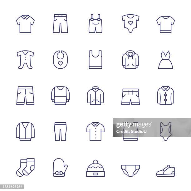 kidswear editable stroke line icons - baby clothes stock illustrations
