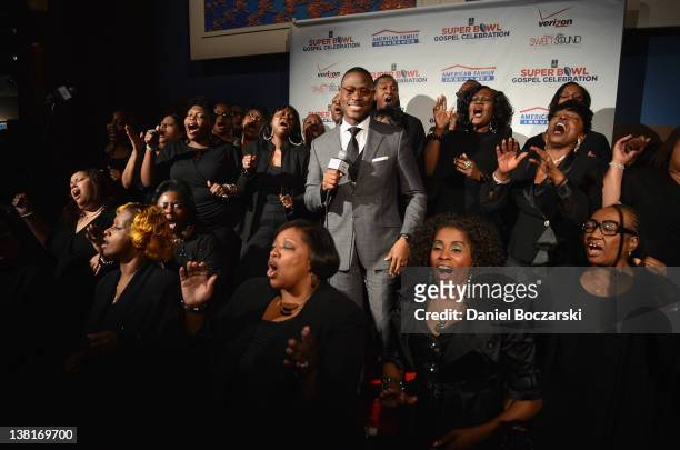 Pastor Charles Jenkins and the Fellowship pose for a picture Super Bowl Gospel Celebration 2012 at Clowes Memorial Hall of Butler University on...