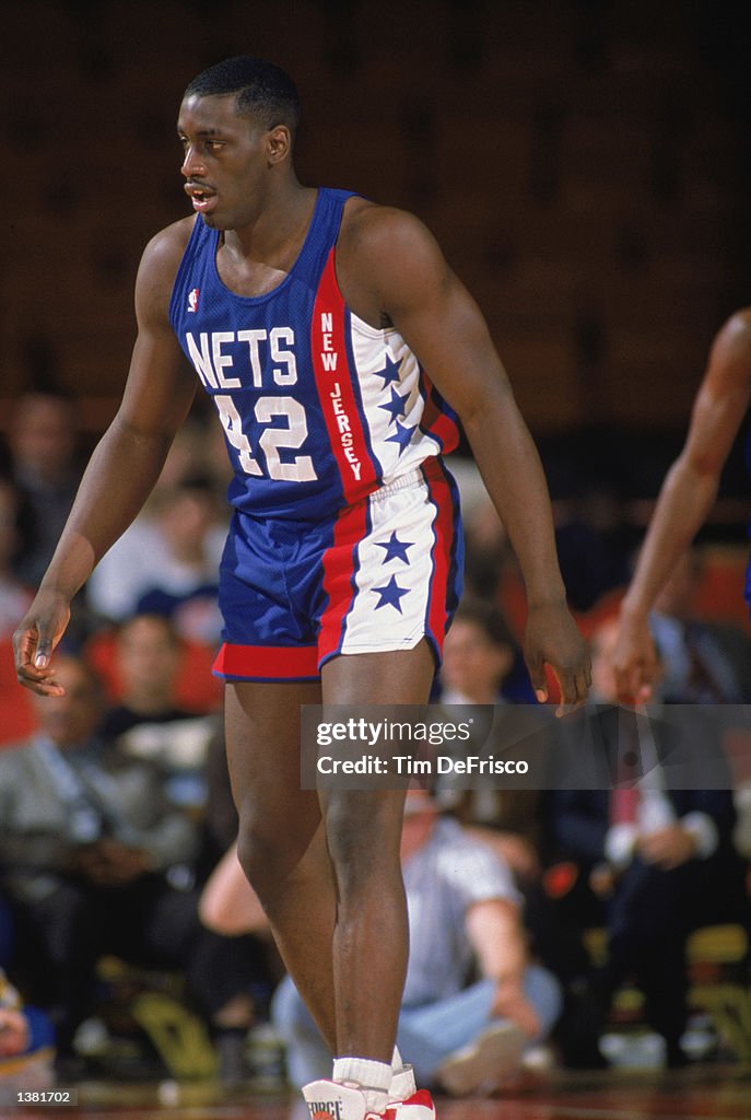Anthony Mason of the New Jersey Nets walks on the court during the