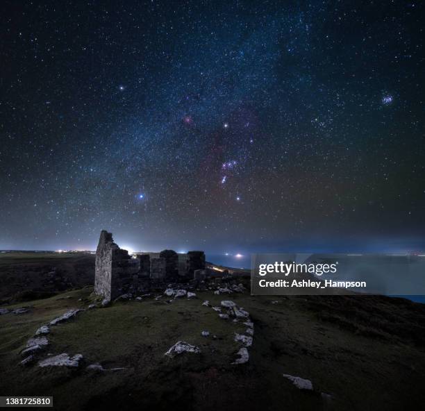 orion, kenidjack castle, cornwall, uk - the pleiades stock pictures, royalty-free photos & images