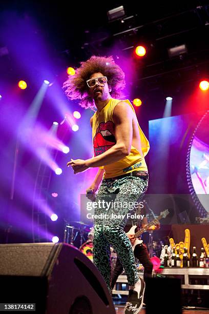 Redfoo of LMFAO performs onstage during day 8 of the Super Bowl Village on February 3, 2012 in Indianapolis, Indiana.