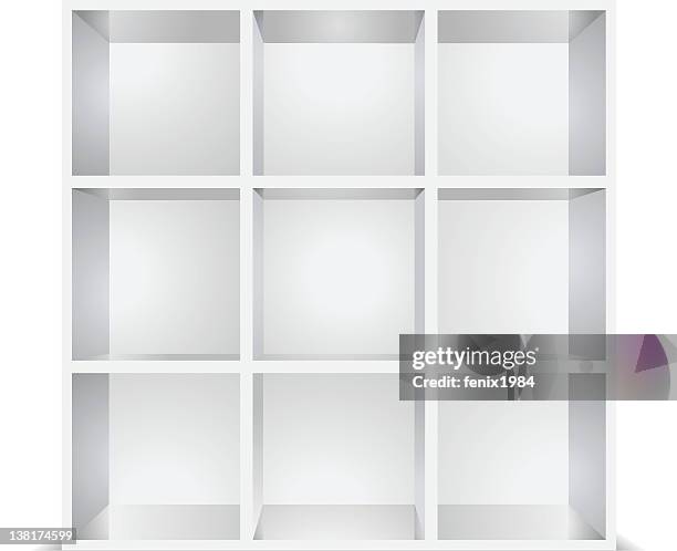 white empty shelves isolated - empty shelves stock illustrations