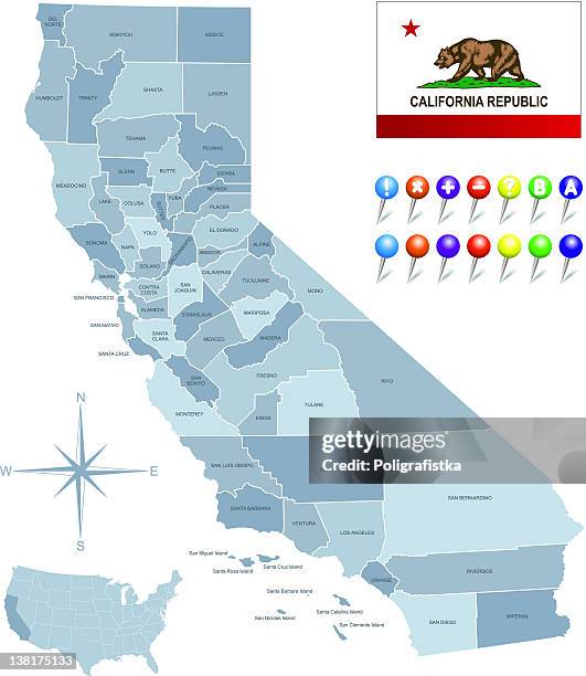 map of california with its flag - city of los angeles stock illustrations