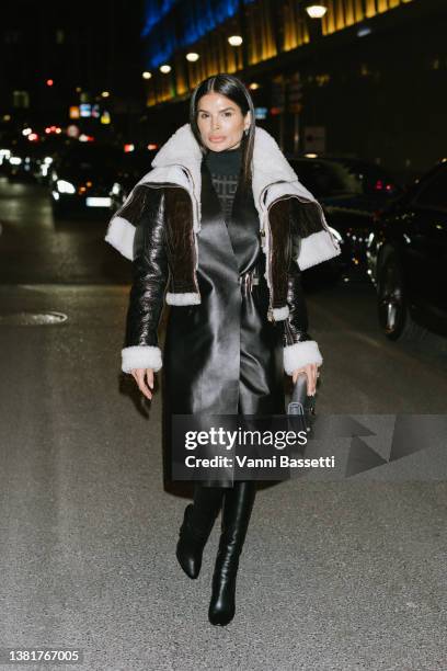 Victoria Barbara is seen wearing Givenchy while arriving at the Givenchy Womenswear Fall/Winter 2022/2023 show as part of Paris Fashion Week on March...