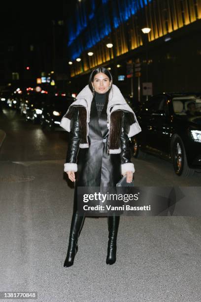 Victoria Barbara is seen wearing Givenchy while arriving at the Givenchy Womenswear Fall/Winter 2022/2023 show as part of Paris Fashion Week on March...