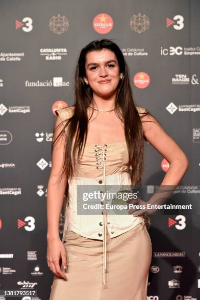 Singer Amaia Romero poses on the red carpet at the Gaudi Catalan Film Awards celebration at the Catalan Film Academy on March 6 in Barcelona,...