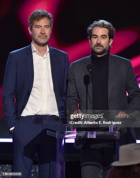 Mark Duplass and Jay Duplass speak onstage during the 2022 Film Independent Spirit Awards on March 06, 2022 in Santa Monica, California.