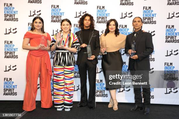 Devery Jacobs, Paulina Alexis, D'Pharaoh Woon-A-Tai, Sarah Podemski, and Zahn McClarnon, recipients of the Best Ensemble Cast in a New Scripted...