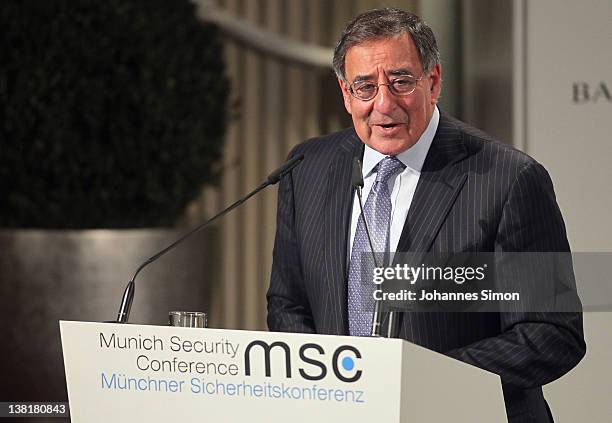 Leon Panetta, US Secretary of Defense delivers a speech during day 2 of the 48th Munich Security Conference at Hotel Bayerischer Hof on February 4,...
