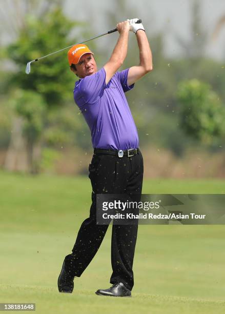 Scott Hend of Australia in action during day three of the Zaykabar Myanmar Open Presented by Air Bagan at the Royal Mingalardon Golf and Country Club...