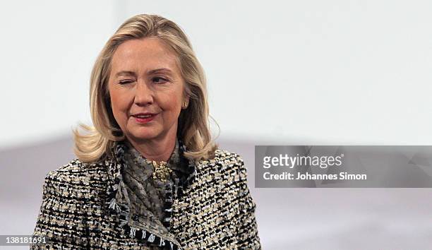 Hillary R. Clinton, US secretary of state arrives for day 2 of the 48th Munich Security Conference at Hotel Bayerischer Hof on February 4, 2012 in...