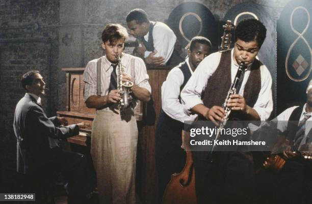 Actor Sean Patrick Flanery as the titular character with Jeffrey Wright as jazz clarinetist Sidney Bechet in the television series 'The Young Indiana...