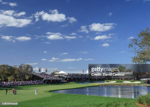 Tyrrell Hatton of England plays his second shot on the par 4, 1th hole during the final round of the Arnold Palmer Invitational presented by...