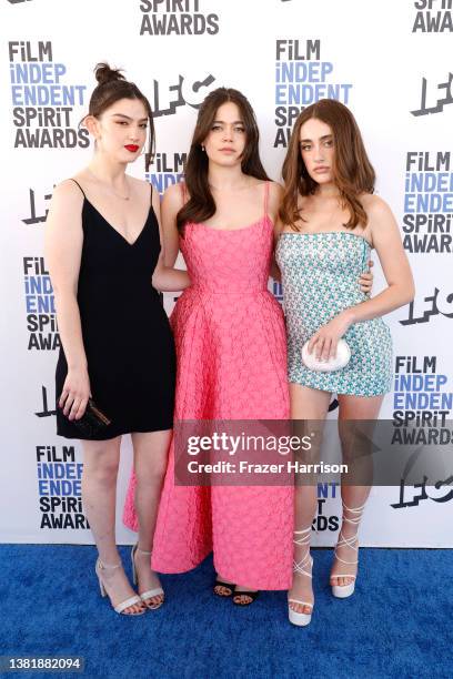 Emma Seligman, Molly Gordon, and Rachel Sennott attend the 2022 Film Independent Spirit Awards on March 06, 2022 in Santa Monica, California.