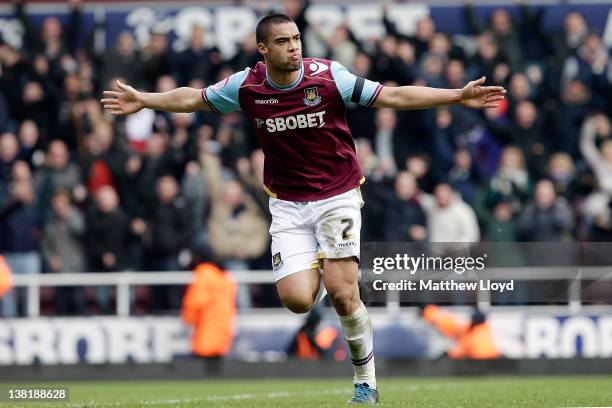 Winston Reid of West Ham celebrates scoring their second goal during the npower Championship match between West Ham United and Millwall, at Boleyn...