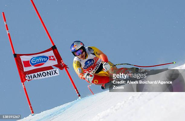 Erik Guay of Canada during the Audi FIS Alpine Ski World Cup Men's Downhill on February 4, 2012 in Chamonix, France.