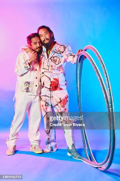 Paco Raterta and David Choe pose during the IMDb Portrait Studio at the 2022 Independent Spirit Awards on March 06, 2022 in Santa Monica, California.